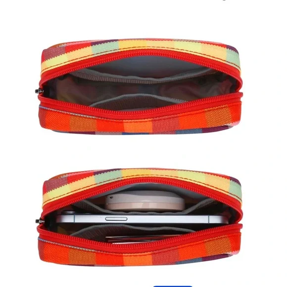 E-Tree Colorful Checkered Canvas Travel Zipper Pouch - Picture 3 of 6